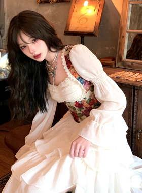 在逃公主宫廷风油画礼服冬季新款法式轻奢蛋糕裙高级感仙女生日裙