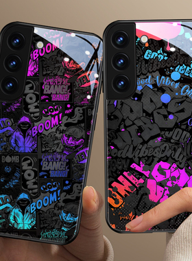 适用三星s24ultra手机壳潮牌s24个性涂鸦note20ultra玻璃s22小众a54高级感s21酷炫s10网红爆款8创意s9男+超火