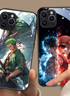 海贼王苹果15手机壳新款iphone16promax玻璃17古风12适用路飞11索隆xr高级感8plus动漫联款14创意13个性x艾斯