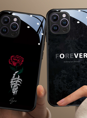 黑色苹果15promax手机壳新款iphone16暗黑风12mini氛围13pro高级感小众11潮牌14创意个性8plus玻璃xr爆款男生