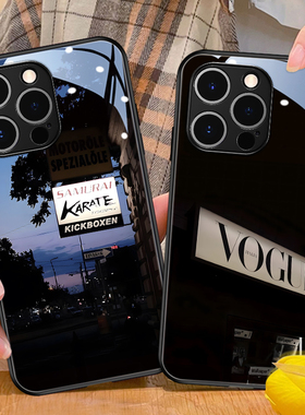 暗黑风苹果15手机壳新款iphone17promax潮牌13玻璃12适用于小众高级11pm黑色x风景16简约男8plus个性14男生xs