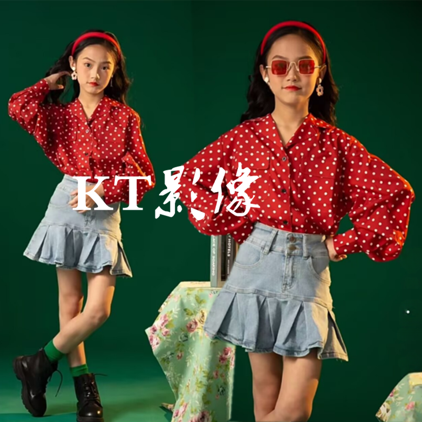 女童港风复古80年代走秀演出服装