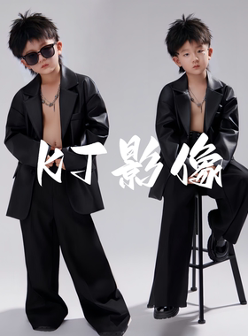 男童黑色炫酷机车潮服T台走秀幼儿园比赛表演战队服儿童摄影写真