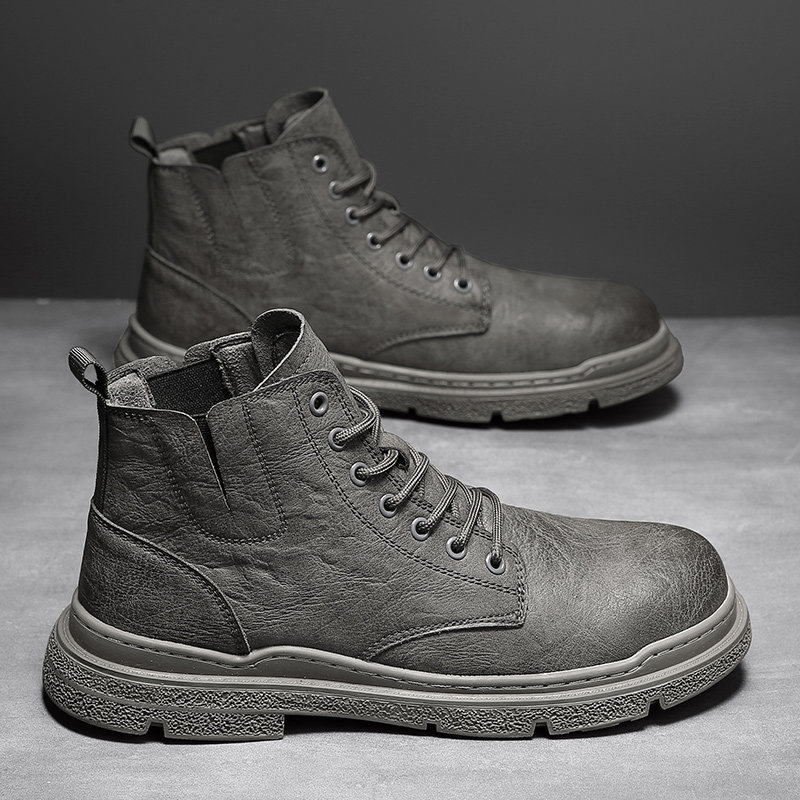 MARTIN BOOTS MENS AUTUMN HIGH-TOP BRITISH STYLE LEATHER SHOES WORKWEAR RETRO WATERPROOF AND WEAR-RESISTANT LABOR PROTECTION BOOTIES WORK TIDE SHOES