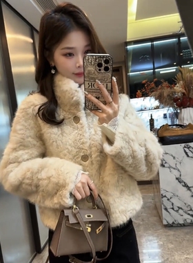 小香风立领羊羔毛外套女装2025冬季韩系超好看气质时尚短款上衣