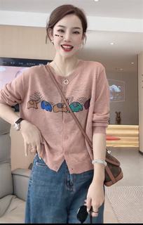 正品薄款印花冰丝针织衫女2025夏季新款长袖空调衫防晒衣开衫上衣