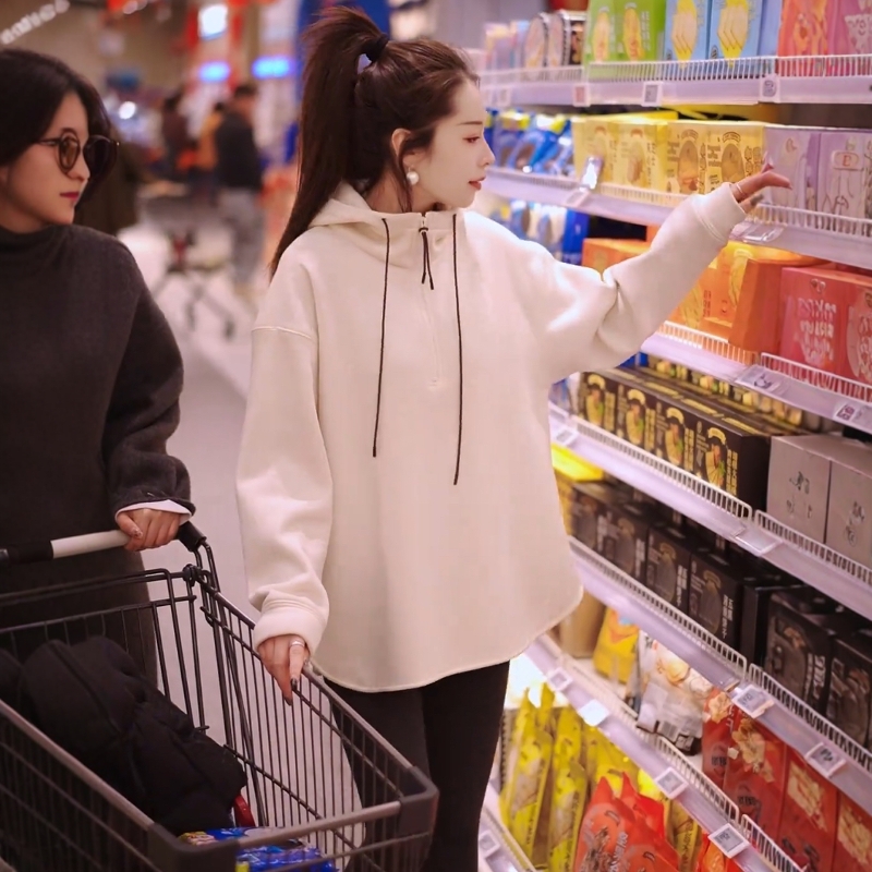 中长款连帽加绒加厚百搭宽松卫衣