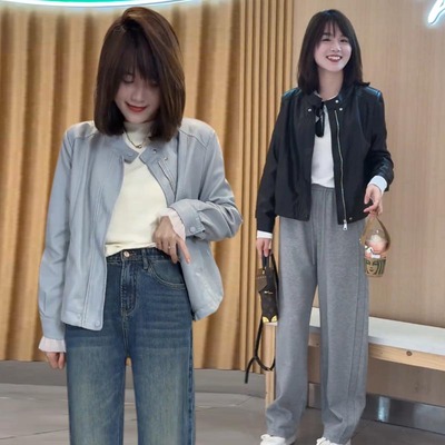 2025春季新款立领短款皮衣外套