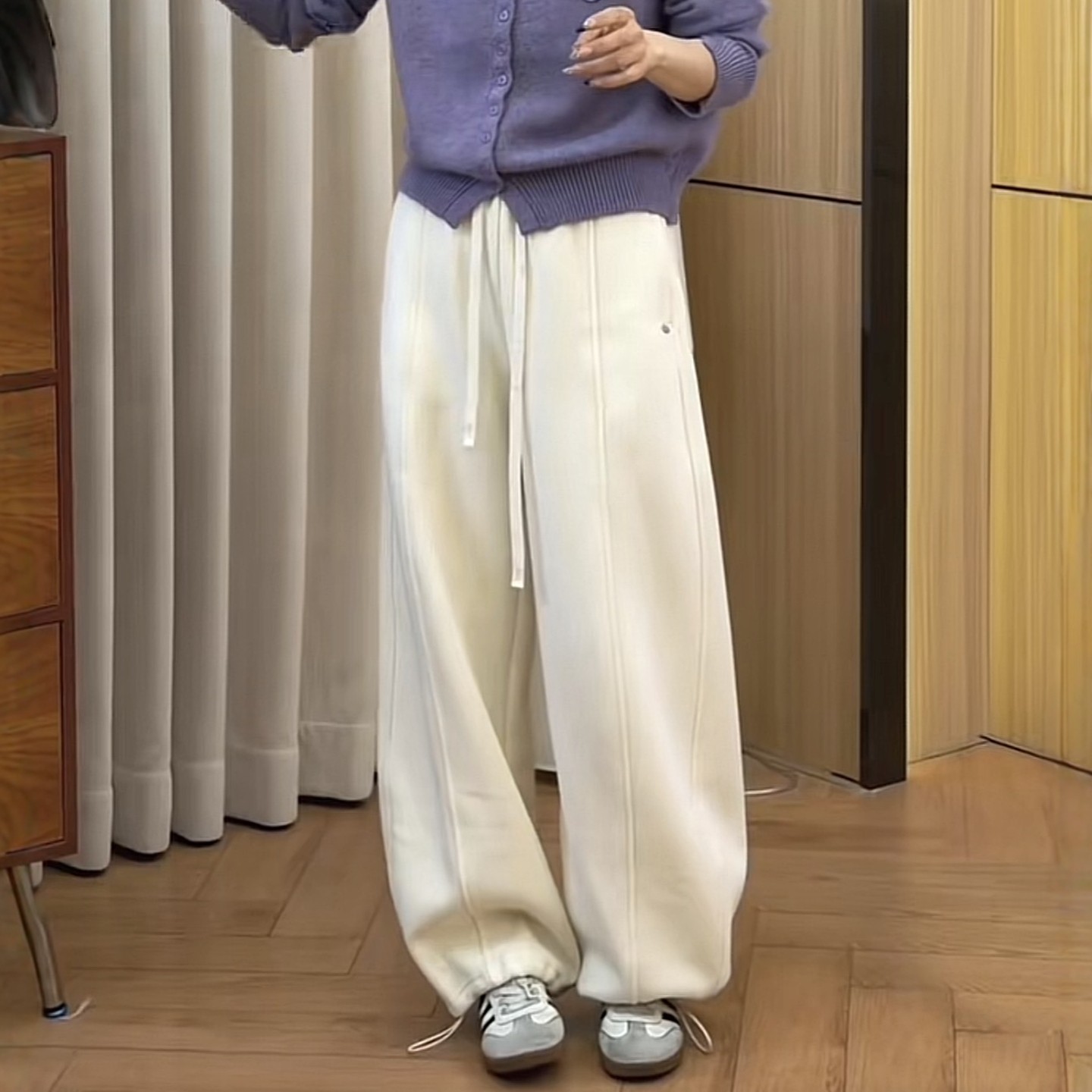 爆款高级感加绒加厚休闲卫裤女装冬季时尚慵懒风高腰抽绳显瘦长裤,女装/女士精品,卫裤,淘宝优惠券,粉丝福利购,淘宝优惠卷
