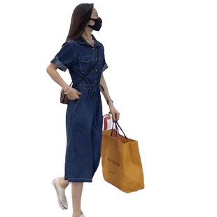 正品休闲薄款牛仔连衣裙女2026夏季新款韩版收腰显瘦中长款牛仔裙