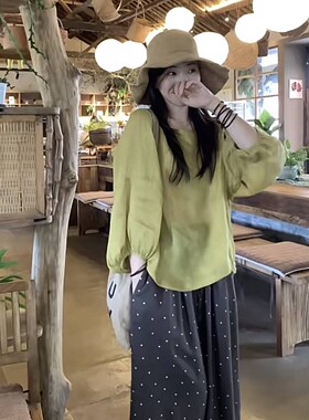 法式设计感慵懒风灯笼袖小衫