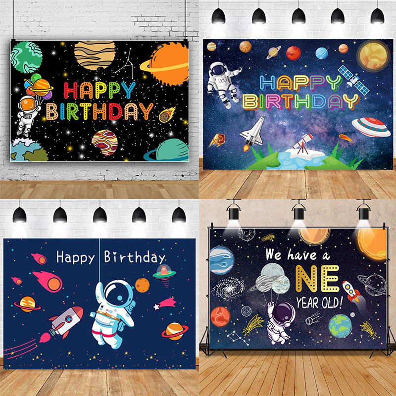 太空宇航员生日装饰气球拉旗海报