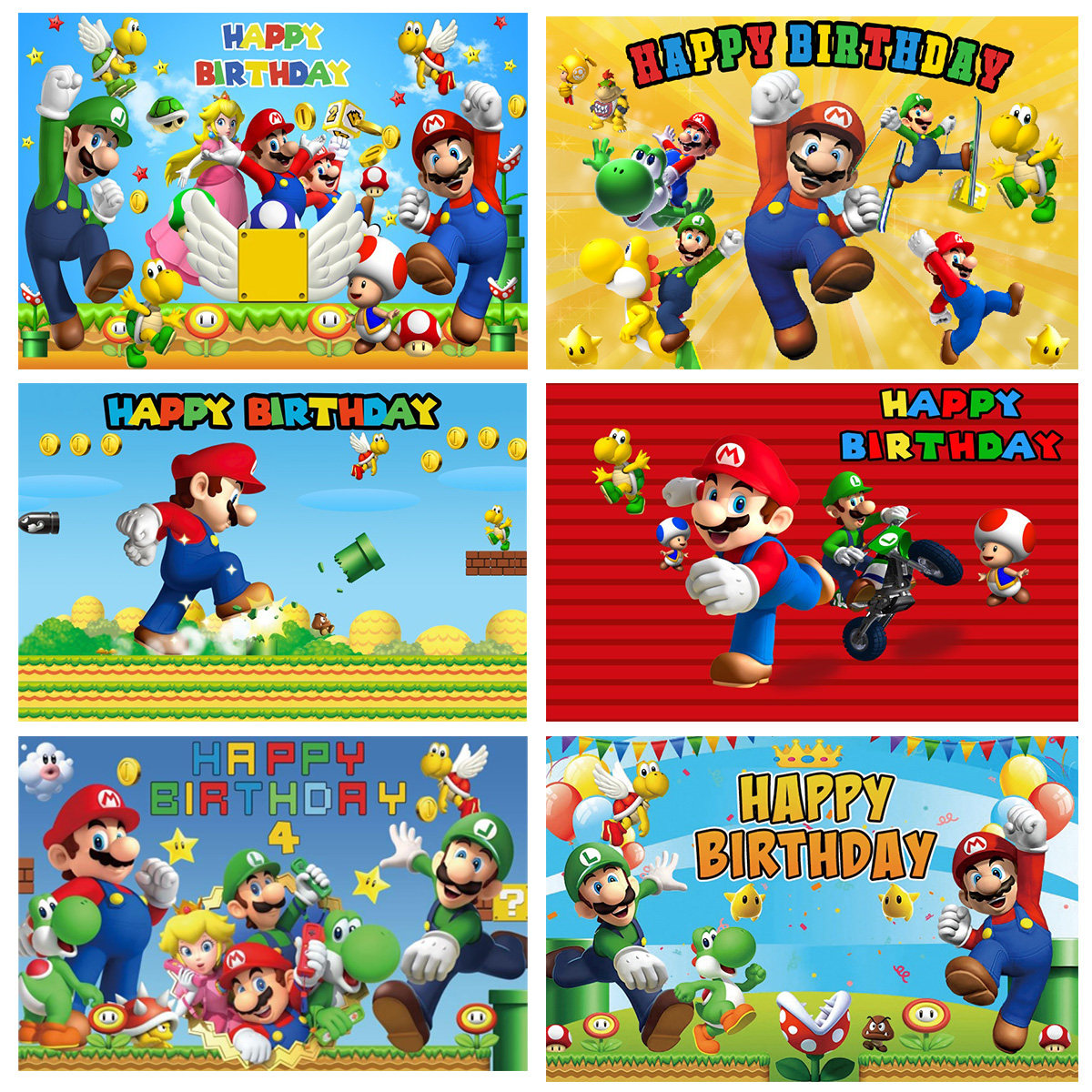 蓝色鲨鱼宝宝超级马丽奥生日派对客厅布置背景墙挂布卡通海报装饰