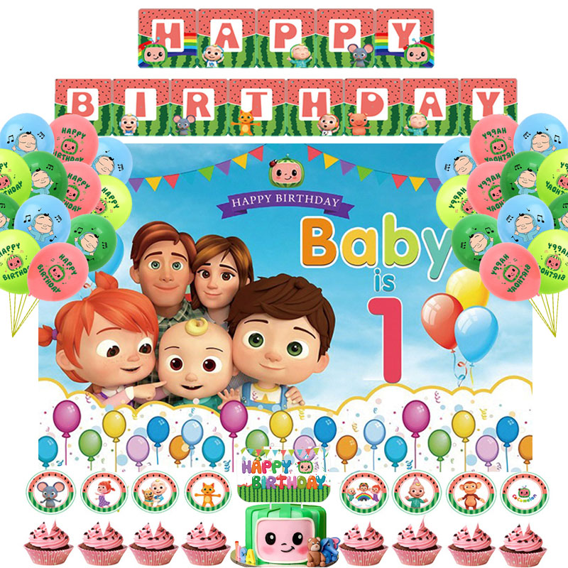 cocomelon生日背景布气球海报