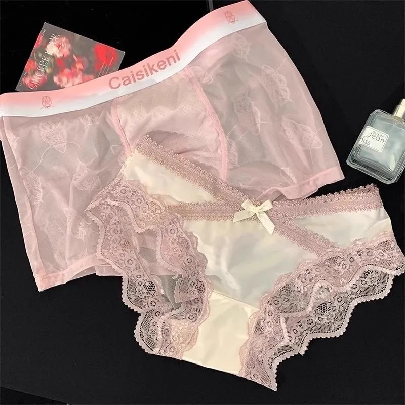 甜蜜CP~情侣内裤冰丝男女透气轻奢纯欲风男平角裤女三角内裤夏季