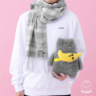 CATXMAN 周柏豪 CHECK SCARF 灰白格子休闲 秋冬保暖男女流苏围巾