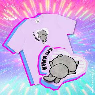 猫星侠搞怪表情胸前薄绒印花短袖 T恤 周柏豪 CATXMAN