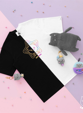 CATXMAN 周柏豪 STAR FOIL PRINT 烫印印花 图案双色 情侣短袖T恤