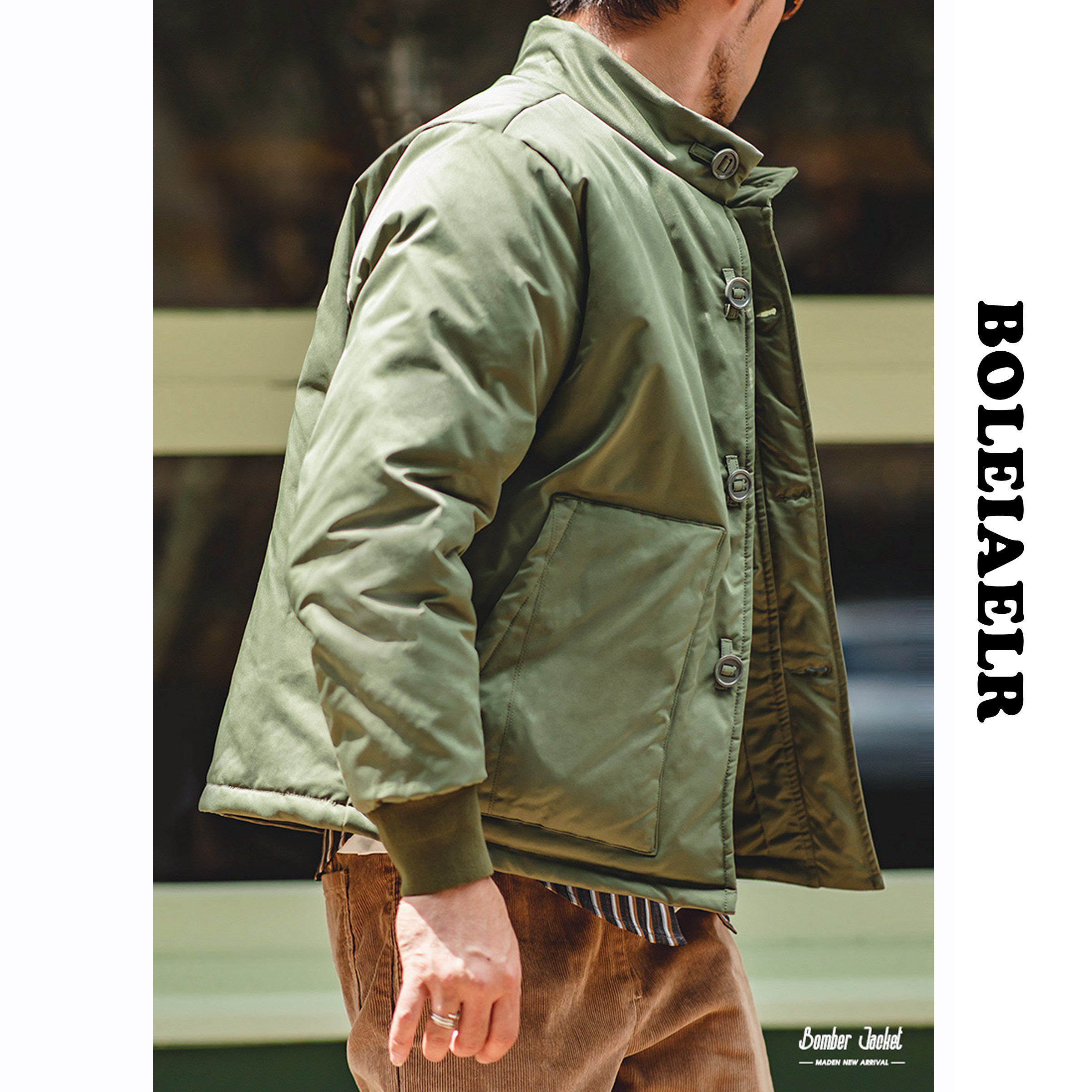 BOLEIAELR/冬日保暖 立领加厚防风A1飞行员夹克空军版棉衣外套男