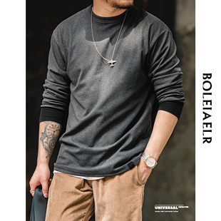 清仓特价 秋季 柔软厚实 加绒保暖长袖T恤男弹力打底衫卫衣