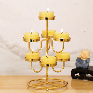 三层七星酥油灯座灯架蜡台供奉七星盏莲花佛供灯架长明灯合金灯座