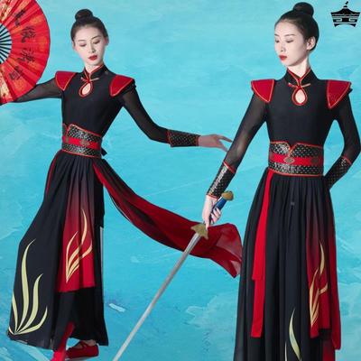 打鼓演出服装武侠女剑客中国风响扇扇子舞套装象王行霍元甲舞蹈服