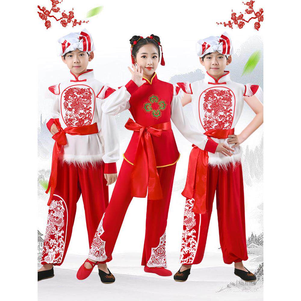 安塞腰鼓服装儿童秧歌龙鼓王小二陕西西北民歌风格表演服装小学生