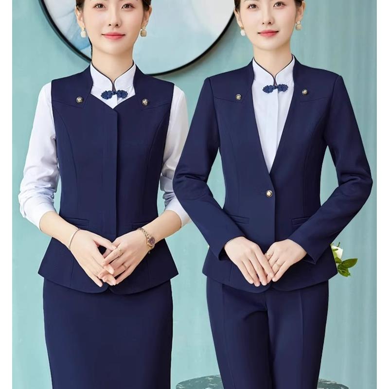 酒店前台接待处工作服女士优雅专业空姐制服套装餐饮服务员工作服