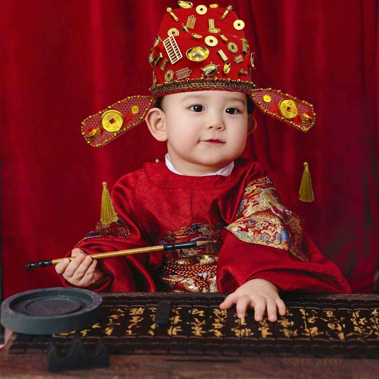 小财神男童新年汉服摄影服装周岁抓周礼服拍照喜庆男宝宝状元帽子,童装/婴儿装/亲子装,汉服,淘宝优惠券,粉丝福利购,淘宝优惠卷
