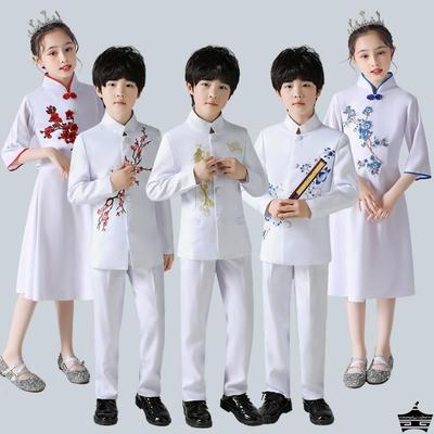 儿童民国中山装演出服装五四青年学生装男童大合唱朗诵红歌运动会