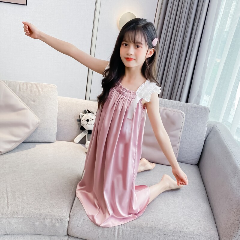女童吊带睡裙夏季2024新款儿童冰丝睡裙家居服公主小女孩夏款睡衣