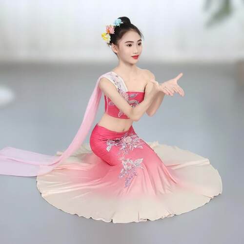 新款儿童傣族舞蹈演出服女童孔雀舞包臀鱼尾裙表演服傣族独舞