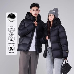 黑金高端羽绒服短款长款连帽情侣2025新款男女长款加厚外套冬季潮