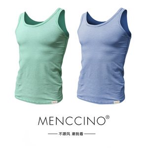 MENCCINO男士工字背心棉质打底跨栏背心透气潮男运动条纹背心2件