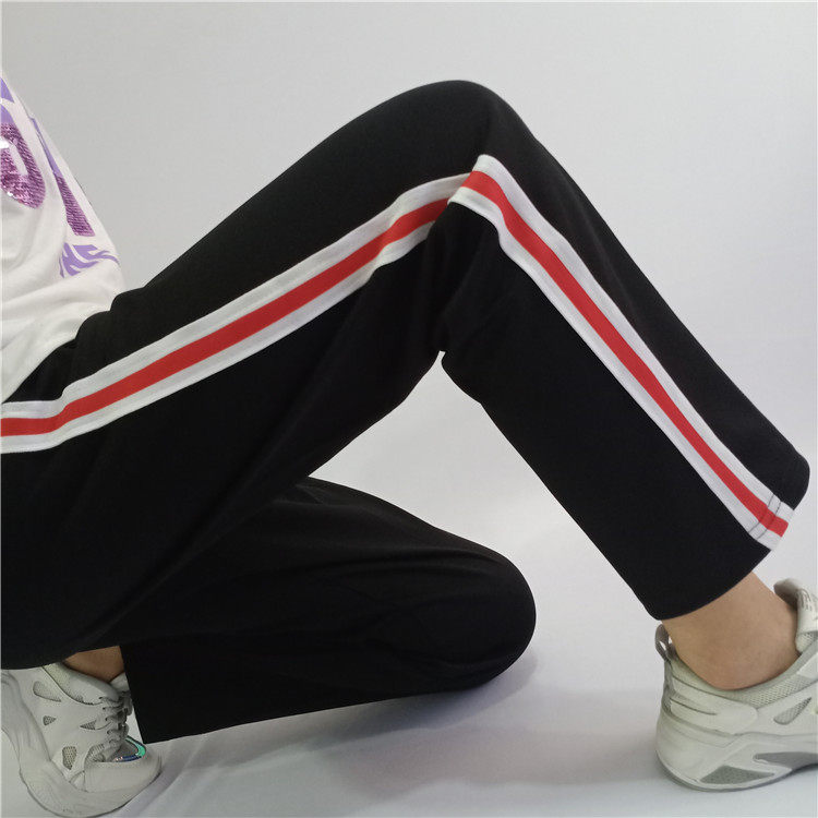 校服直筒运动裤高中红白宽条
