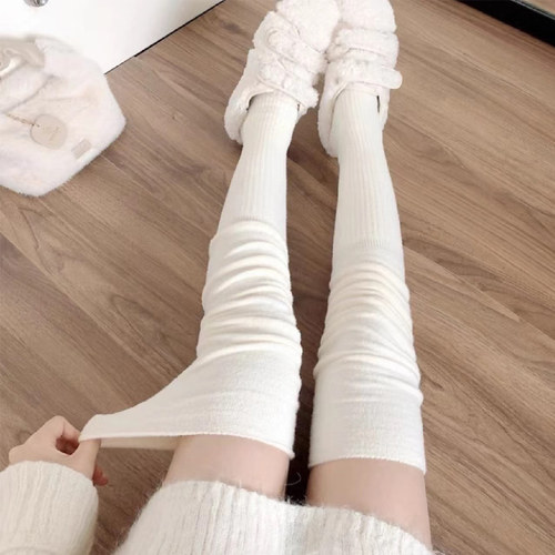堆堆过膝袜子女春秋冬季加绒加厚保暖显瘦长腿袜jk袜长筒袜配长靴