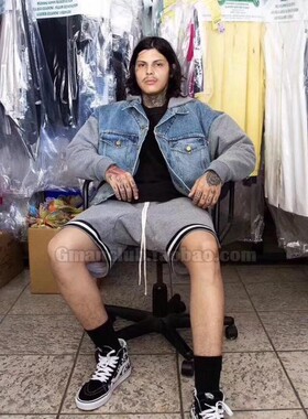 Gman高街 FOG ESSENTIALS 主线牛仔帽衫拼接廓形宽松夹克外套