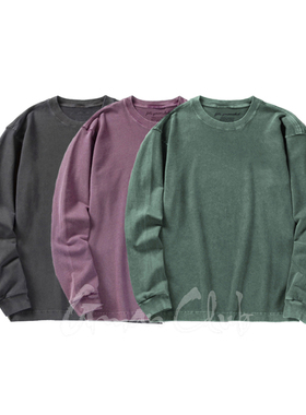 FotiGmanClub 成衣染色复古水洗做旧纯棉打底圆领长袖TEE恤男女