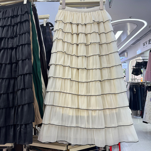 法式荷叶边蛋糕裙女夏季款薄款设计感高腰显瘦a字雪纺蓬蓬半身裙