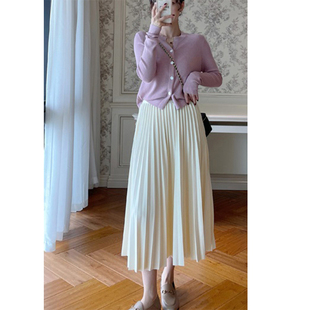 2025秋冬新款白色百褶裙半身裙女温柔高级感气质a字裙小个子裙子