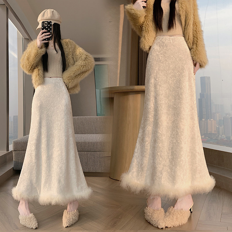 加绒加厚丝绒半身裙女秋冬2026新款高腰显瘦垂感a字鱼尾包臀长裙,女装/女士精品,半身裙,淘宝优惠券,粉丝福利购,淘宝优惠卷