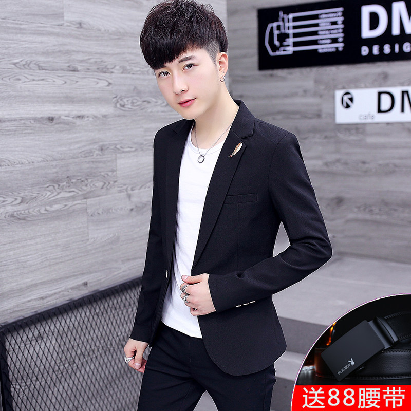 韩版修身学生青少年黑色男士西服