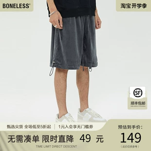 舒适宽松百搭五分裤 侧边抽绳基础丝绒短裤 潮 BONELESS 潮牌夏季