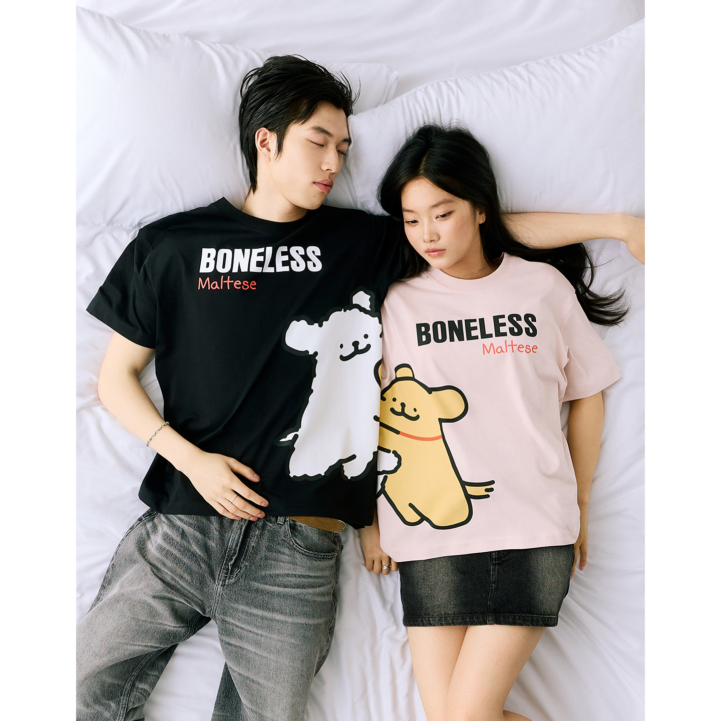 【线条小狗联名款】BONELESS线条小狗男女同款甜酷休闲短袖T恤图片