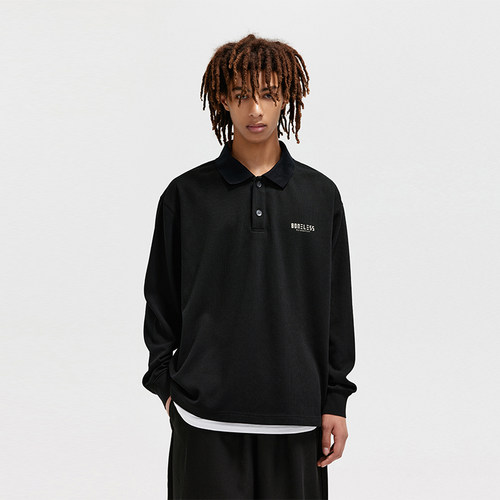 BONELESS基础logo长袖Polo衫针织衬衫简约上衣秋冬新款长袖男女