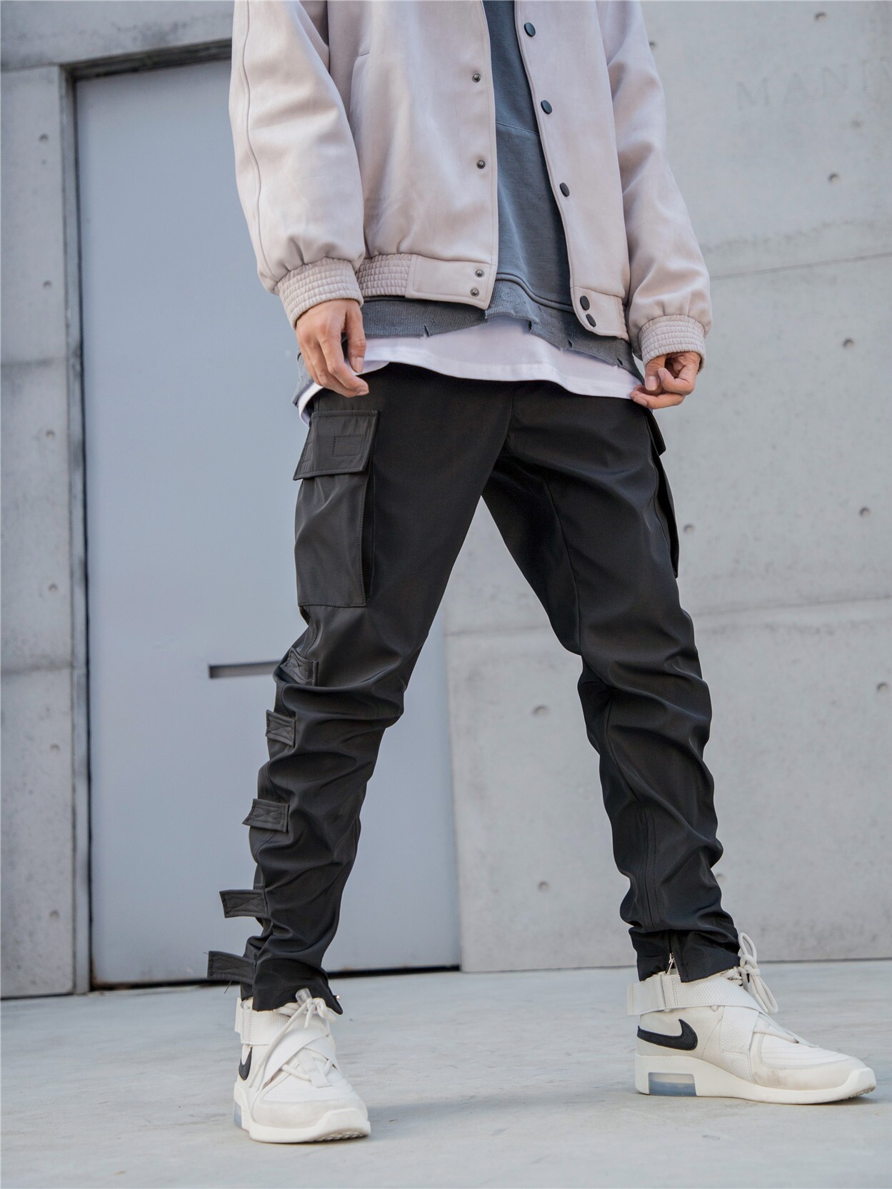 BONELESS 19AW VELCRO STITCHING THREE-dimensional cut POCKET Nylon COMPOSITE tooling CASUAL zipper pants