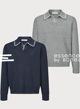 北极绒撞色缝线翻领针织绞花翻领毛衣支线Essence by BONELESS