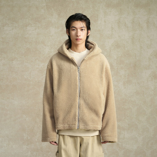 BONELESS短款羊羔绒连帽