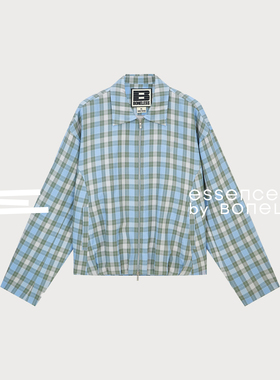 灰蓝格子收褶下摆短款薄夹克皮牌外套支线Essence by BONELESS
