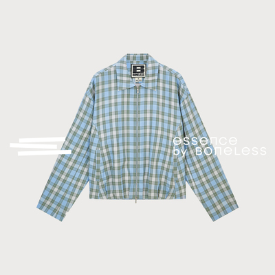 灰蓝格子收褶下摆短款薄夹克皮牌外套支线Essence by BONELESS